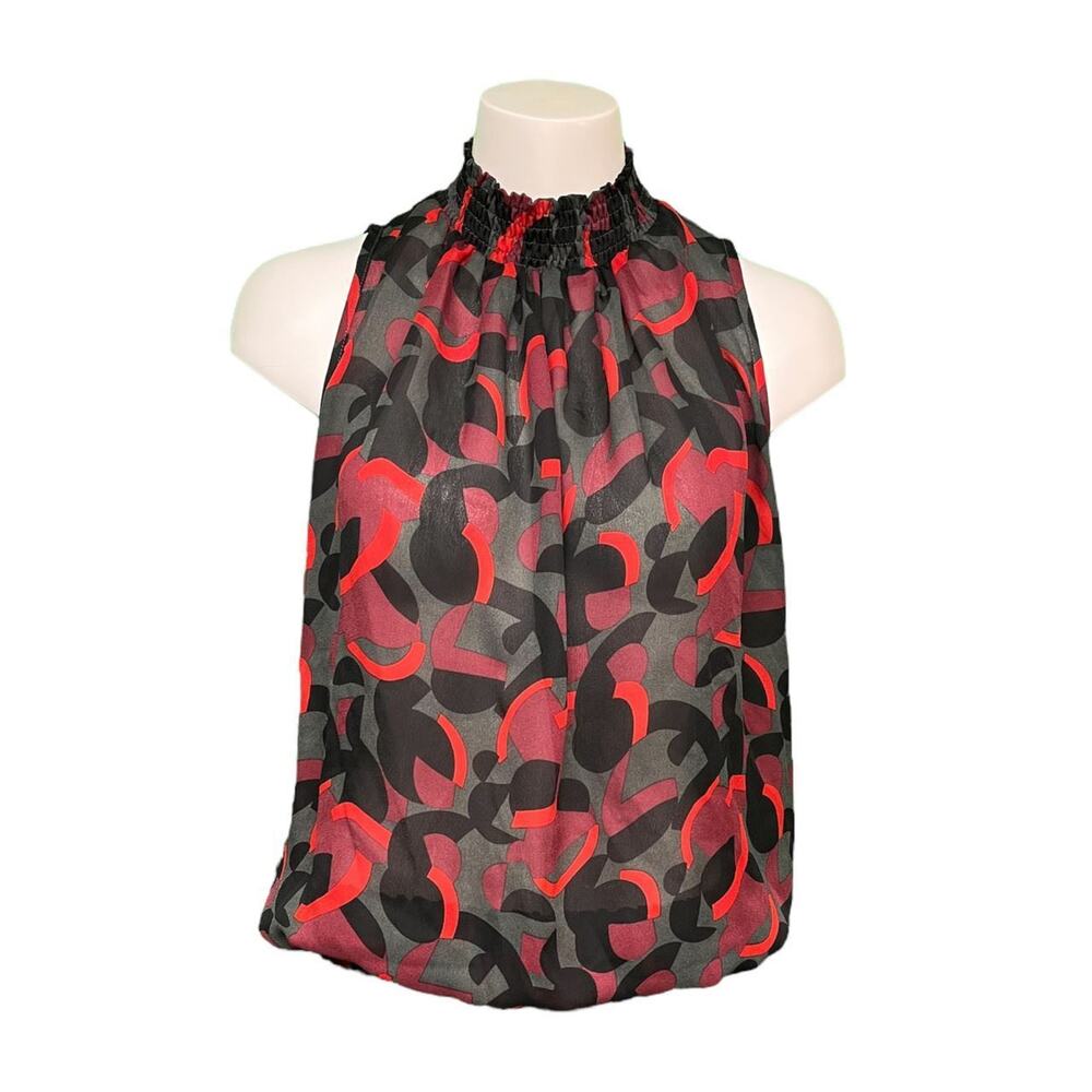 Argoria Abstract Print Smocked Neck Sleeveless Top Size Medium